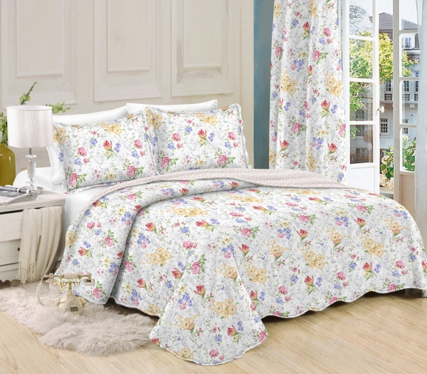 Přehoz na jednolůžko+1 polštář, rozkvetlá zahrada