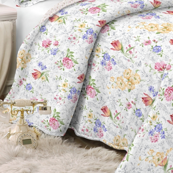 Přehoz na jednolůžko+1 polštář, rozkvetlá zahrada
