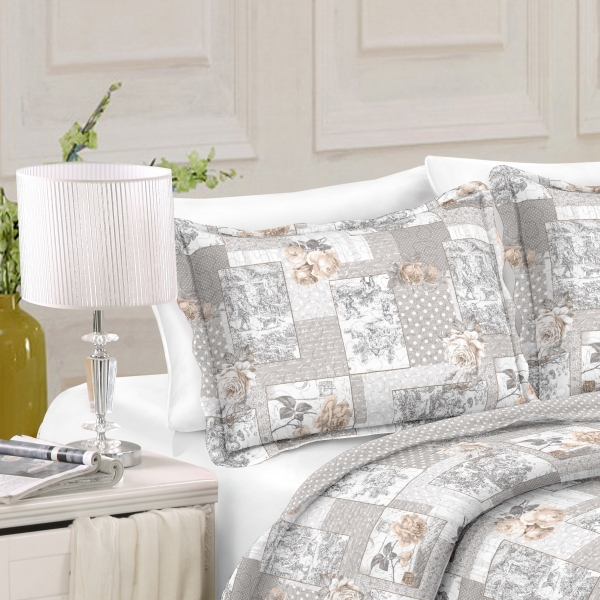 Přehoz na postel+1 polštář, šedý patchwork