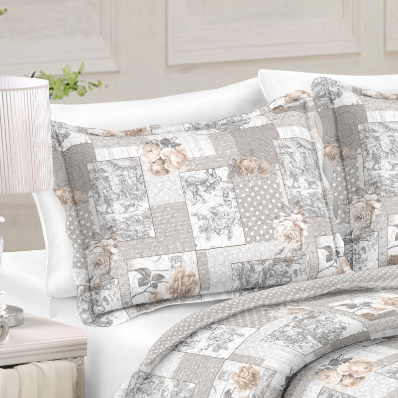 Přehoz na postel+1 polštář, šedý patchwork