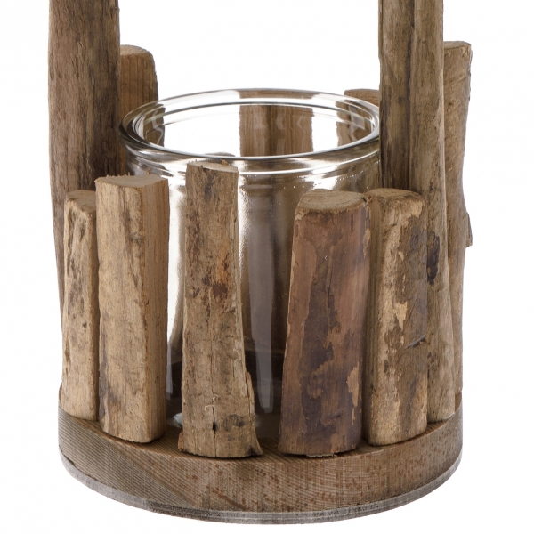 Přírodní svícen se sklem 