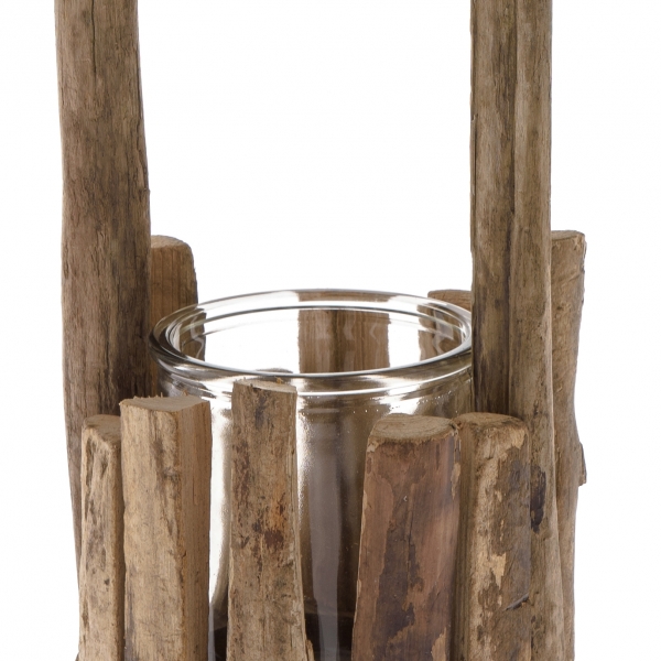 Přírodní svícen se sklem 