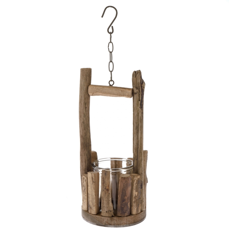 Přírodní svícen se sklem 