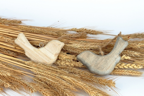 Přízdoba ptáček dřevěný šedý