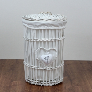 Proutěný koš na prádlo bílý levandulové srdce 45cm