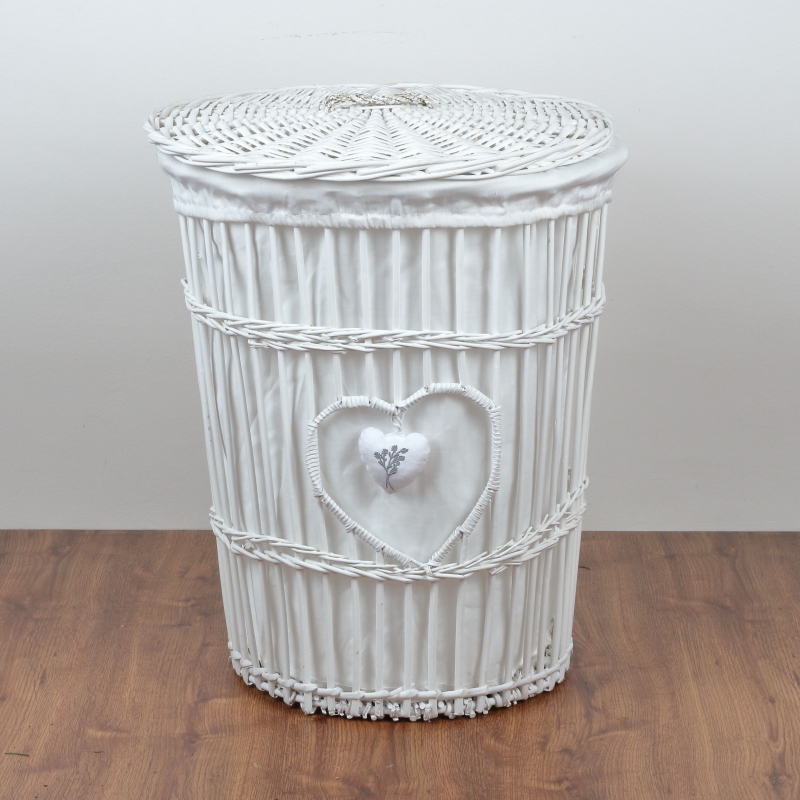 Proutěný koš na prádlo bílý levandulové srdce 59m