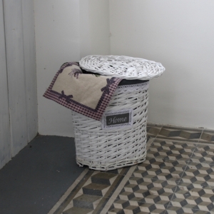 Proutěný koš na prádlo s šedou látkou 40cm