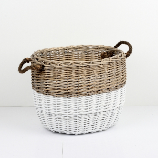 Proutěný koš oválný dvoubarevný 36x30x35cm