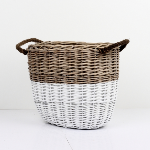 Proutěný koš oválný dvoubarevný 36x30x35cm