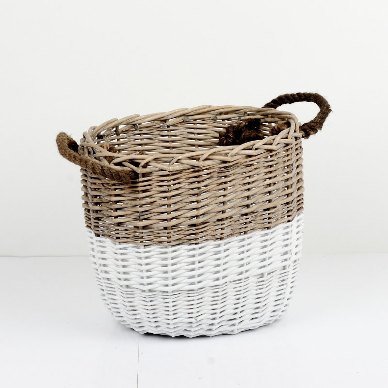 Proutěný koš oválný dvoubarevný 36x30x35cm