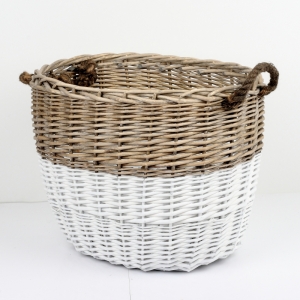 Proutěný koš oválný dvoubarevný 46x37x40cm