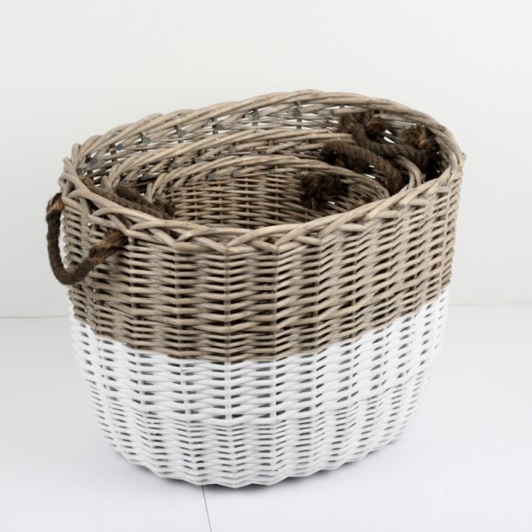 Proutěný koš oválný dvoubarevný 46x37x40cm