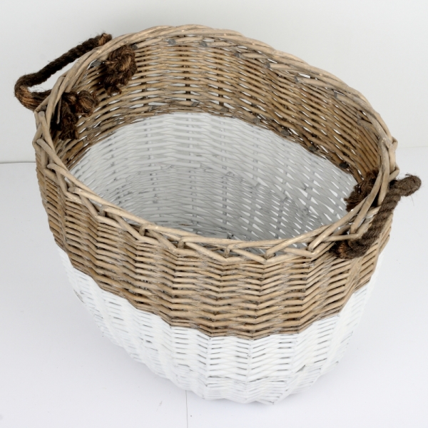 Proutěný koš oválný dvoubarevný 46x37x40cm