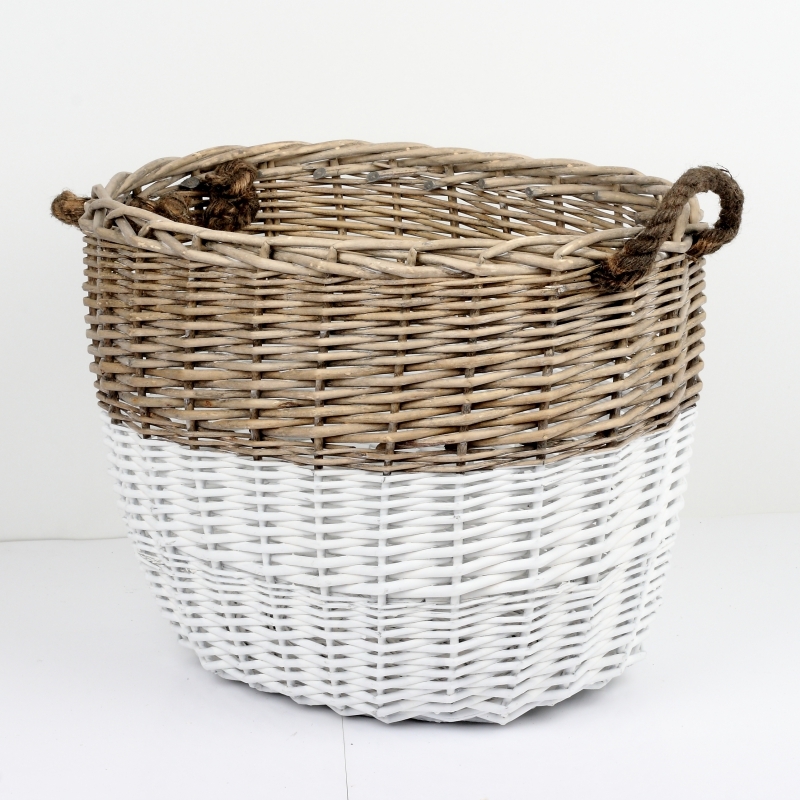 Proutěný koš oválný dvoubarevný 46x37x40cm