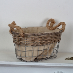 Proutěný koš s kovovou konstrukcí a látkou 36cm