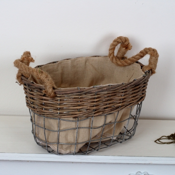 Proutěný koš s kovovou konstrukcí a látkou 36cm