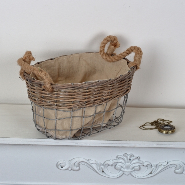 Proutěný koš s kovovou konstrukcí a látkou 36cm