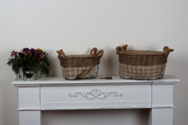 Proutěný koš s kovovou konstrukcí a látkou 36cm