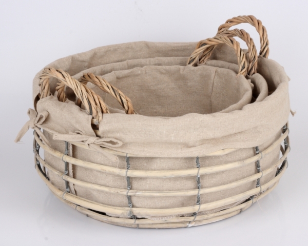 Proutěný koš s látkou kulatý největší 39cm