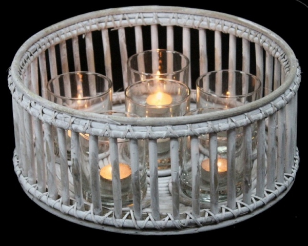 Proutěný kulatý svícen na 6 svíček 35x15cm