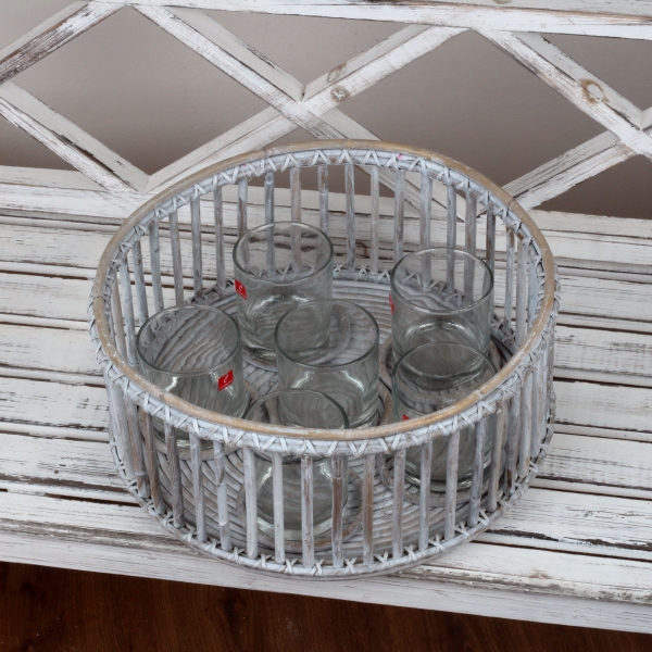 Proutěný kulatý svícen na 6 svíček 35x15cm