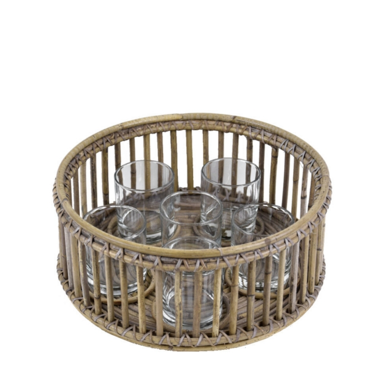 Proutěný kulatý svícen na 6 svíček 35x15cm