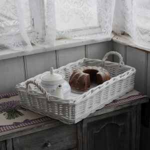 Proutěný podnos bílý s uchem (set 2ks)