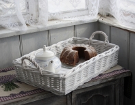 Proutěný podnos bílý s uchem (set 2ks)