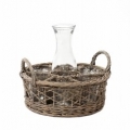 Proutěný podnos s karafou a skleničkami 32cm
