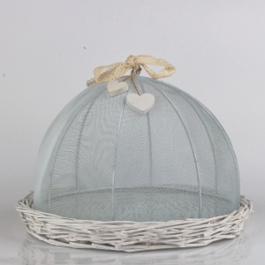 Proutěný tác s poklopem a skleněným dnem bílý 32cm