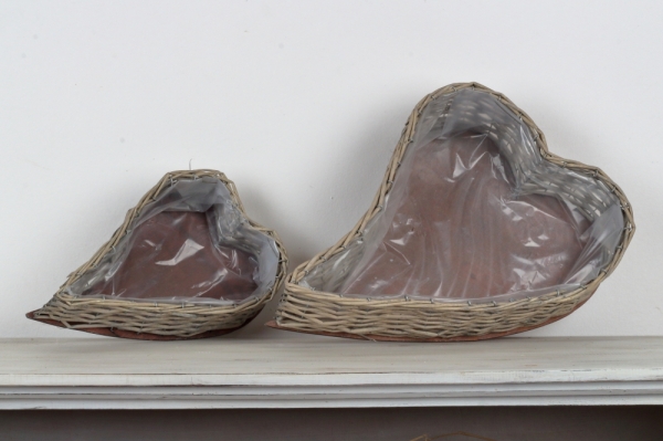 Ratanové květináče ve tvaru srdcí 2kusy 40/30cm