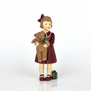 Retro dekorace holčička s medvídkem 15cm