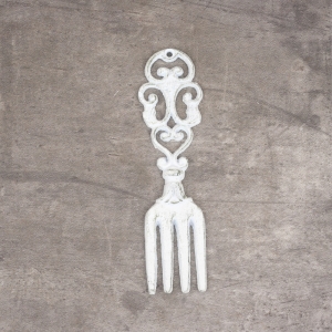 Retro dekorace litinová vidlička bílá 21,5cm