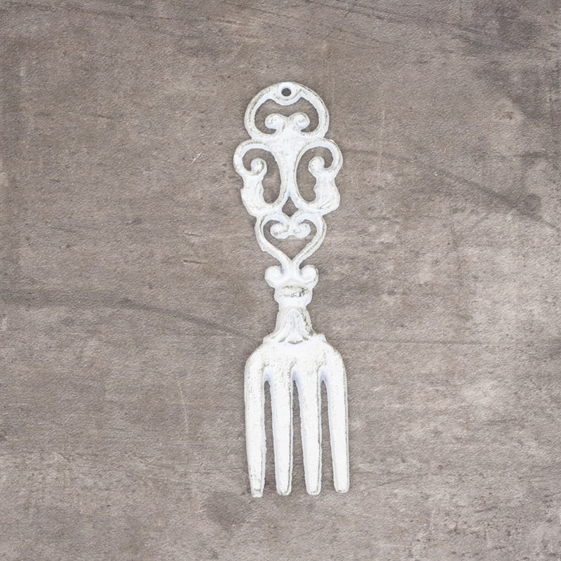 Retro dekorace litinová vidlička bílá 21,5cm