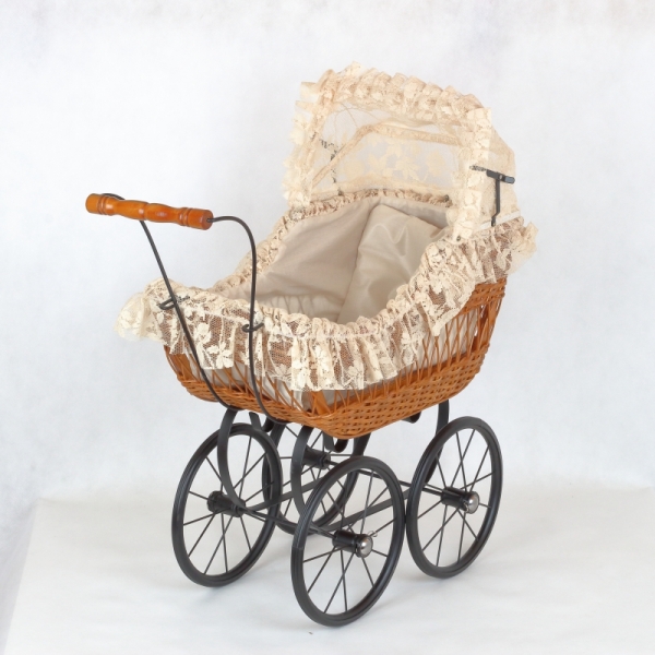 Retro kočárky / kočárek pro panenku hnědé proutí 66x60x28cm