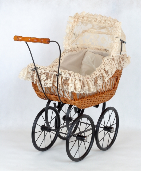 Retro kočárky / kočárek pro panenku hnědé proutí 66x60x28cm