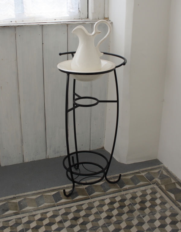 Retro koupelnový stojan kovový černý 80x40cm