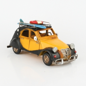 Retro kovový model auta žluto-černé 28cm