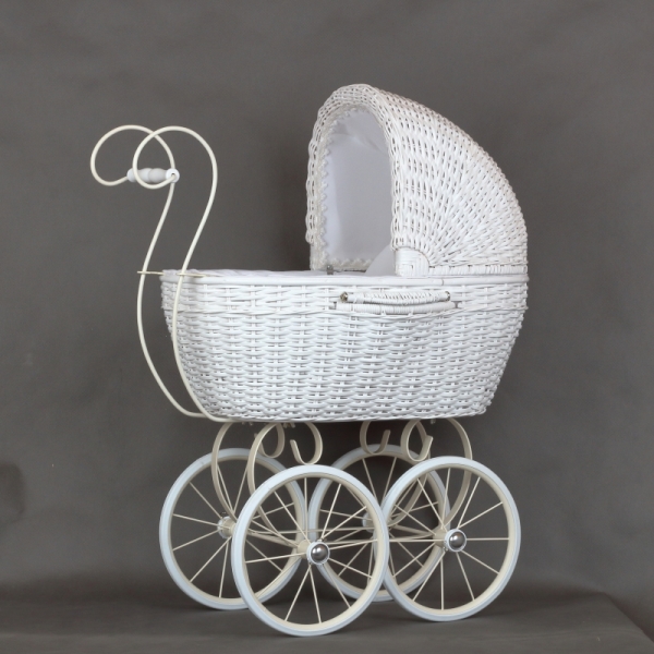 Retro proutěný kočárek bílý 71x62x35cm
