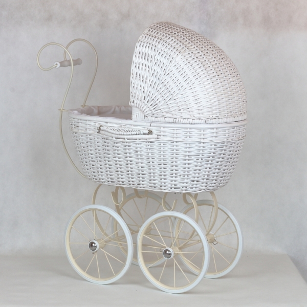 Retro proutěný kočárek bílý 71x62x35cm