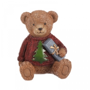 Retro vánoční medvídek s dárkem 10 x 8 x 10 cm