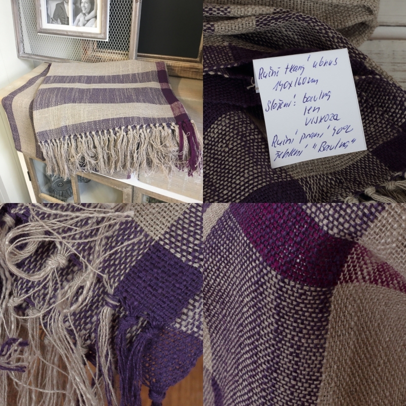 Režný ručně tkaný ubrus fialový 140x160cm
