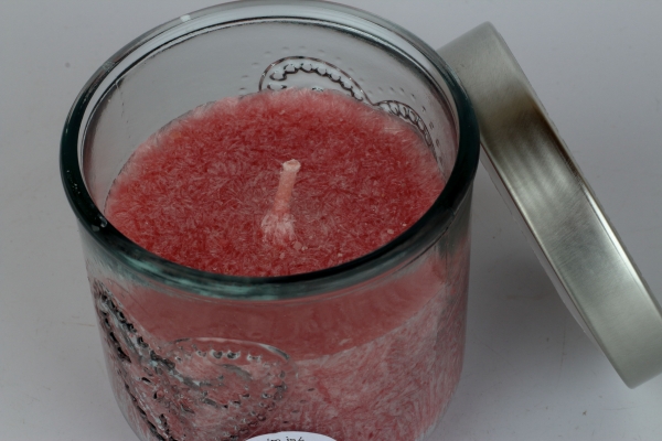 Ručně odlévaná svíčka ve skleněné dóze se srdcem brazilská papaya 190g