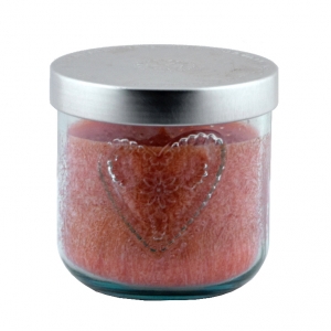 Ručně odlévaná svíčka ve skleněné dóze se srdcem skořice 190g 