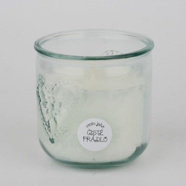 Ručně odlévaná svíčka ve sklenici čisté prádlo 480g