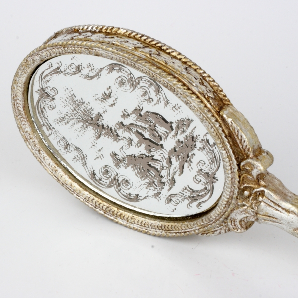 Ruční zrcátko zlaté s patinou 23cm