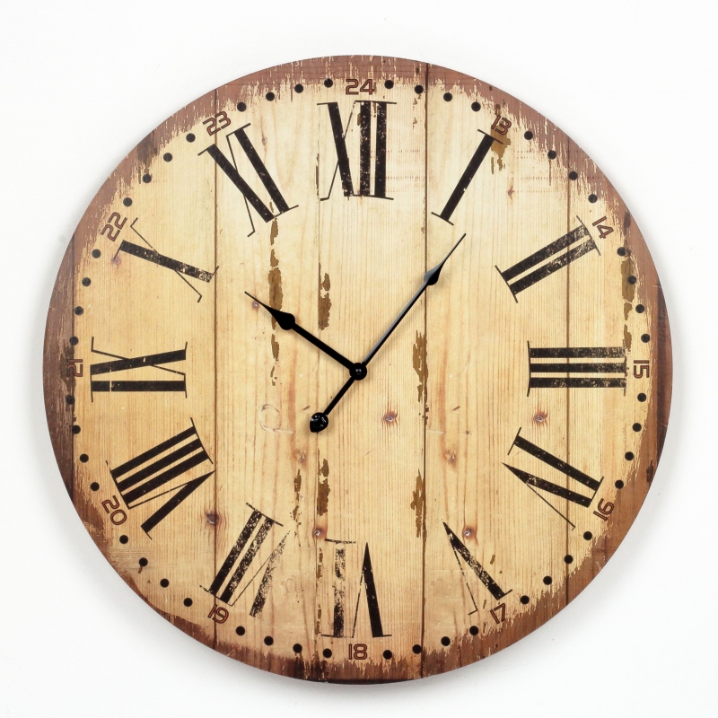 Rustikální dřevěné nástěnné hodiny 58cm