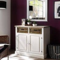 Rustikální komoda bílá 2 šuplíky + dvířka Novaline 75x87x36cm