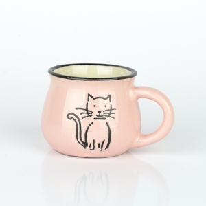 Šálek na espresso s kočkou růžový 95ml