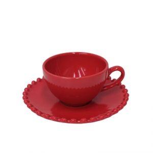 Šálek na kávu s podšálkem 0,1L, sada 6ks, PEARLRUBI, rubínová